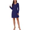 imageLYANER Womens Knit Crew Neck Long Sleeve Button Down Short Nightdress Sleepwear LoungewearNavy Blue