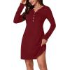 imageLYANER Womens Knit Crew Neck Long Sleeve Button Down Short Nightdress Sleepwear LoungewearWine Red