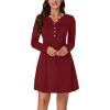 imageLYANER Womens Knit Crew Neck Long Sleeve Button Down Short Nightdress Sleepwear LoungewearWine Red