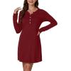 imageLYANER Womens Knit Crew Neck Long Sleeve Button Down Short Nightdress Sleepwear LoungewearWine Red