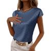 imageLYANER Womens Satin Polka Dots Cap Sleeve Crewneck Elegant Office Blouse TopsDusty Blue