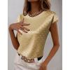 imageLYANER Womens Satin Polka Dots Cap Sleeve Crewneck Elegant Office Blouse TopsKhaki