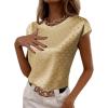 imageLYANER Womens Satin Polka Dots Cap Sleeve Crewneck Elegant Office Blouse TopsKhaki
