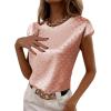 imageLYANER Womens Satin Polka Dots Cap Sleeve Crewneck Elegant Office Blouse TopsPink