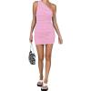 imageLYANER Womens Sexy One Shoulder Ruched Sleeveless Bodycon Mini Short DressBaby Pink