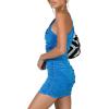 imageLYANER Womens Sexy One Shoulder Ruched Sleeveless Bodycon Mini Short DressBlue