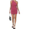 imageLYANER Womens Sexy One Shoulder Ruched Sleeveless Bodycon Mini Short DressBrick Red