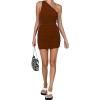 imageLYANER Womens Sexy One Shoulder Ruched Sleeveless Bodycon Mini Short DressBrown