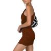 imageLYANER Womens Sexy One Shoulder Ruched Sleeveless Bodycon Mini Short DressBrown