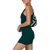 imageLYANER Womens Sexy One Shoulder Ruched Sleeveless Bodycon Mini Short DressDark Green