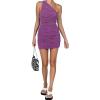imageLYANER Womens Sexy One Shoulder Ruched Sleeveless Bodycon Mini Short DressGrape Purple