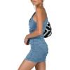 imageLYANER Womens Sexy One Shoulder Ruched Sleeveless Bodycon Mini Short DressGrey Blue