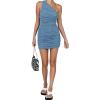 imageLYANER Womens Sexy One Shoulder Ruched Sleeveless Bodycon Mini Short DressGrey Blue