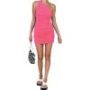imageLYANER Womens Sexy One Shoulder Ruched Sleeveless Bodycon Mini Short DressHot Pink