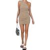 imageLYANER Womens Sexy One Shoulder Ruched Sleeveless Bodycon Mini Short DressKhaki