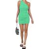 imageLYANER Womens Sexy One Shoulder Ruched Sleeveless Bodycon Mini Short DressLight Green