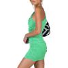imageLYANER Womens Sexy One Shoulder Ruched Sleeveless Bodycon Mini Short DressLight Green