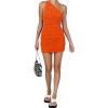 imageLYANER Womens Sexy One Shoulder Ruched Sleeveless Bodycon Mini Short DressNeon Orange