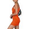 imageLYANER Womens Sexy One Shoulder Ruched Sleeveless Bodycon Mini Short DressNeon Orange