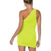 imageLYANER Womens Sexy One Shoulder Ruched Sleeveless Bodycon Mini Short DressNeon Yellow
