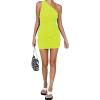 imageLYANER Womens Sexy One Shoulder Ruched Sleeveless Bodycon Mini Short DressNeon Yellow