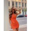 imageLYANER Womens Sexy One Shoulder Ruched Sleeveless Bodycon Mini Short DressOrange