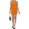 imageLYANER Womens Sexy One Shoulder Ruched Sleeveless Bodycon Mini Short DressOrange