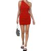 imageLYANER Womens Sexy One Shoulder Ruched Sleeveless Bodycon Mini Short DressRed