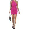 imageLYANER Womens Sexy One Shoulder Ruched Sleeveless Bodycon Mini Short DressRose