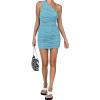 imageLYANER Womens Sexy One Shoulder Ruched Sleeveless Bodycon Mini Short DressSky Blue