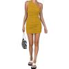 imageLYANER Womens Sexy One Shoulder Ruched Sleeveless Bodycon Mini Short DressYellow