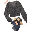 imageLYANER Womens V Neck Shirred Polka Dots Long Sleeve Frill Crop Blouse Shirt TopsBlack