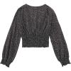 imageLYANER Womens V Neck Shirred Polka Dots Long Sleeve Frill Crop Blouse Shirt TopsBlack