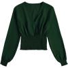 imageLYANER Womens V Neck Shirred Polka Dots Long Sleeve Frill Crop Blouse Shirt TopsDark Green