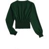 imageLYANER Womens V Neck Shirred Polka Dots Long Sleeve Frill Crop Blouse Shirt TopsDark Green