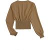 imageLYANER Womens V Neck Shirred Polka Dots Long Sleeve Frill Crop Blouse Shirt TopsDark Khaki