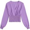 imageLYANER Womens V Neck Shirred Polka Dots Long Sleeve Frill Crop Blouse Shirt TopsLight Purple