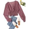 imageLYANER Womens V Neck Shirred Polka Dots Long Sleeve Frill Crop Blouse Shirt TopsPink