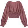imageLYANER Womens V Neck Shirred Polka Dots Long Sleeve Frill Crop Blouse Shirt TopsPink