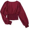 imageLYANER Womens V Neck Shirred Polka Dots Long Sleeve Frill Crop Blouse Shirt TopsRed