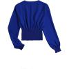 imageLYANER Womens V Neck Shirred Polka Dots Long Sleeve Frill Crop Blouse Shirt TopsRoyal Blue