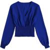 imageLYANER Womens V Neck Shirred Polka Dots Long Sleeve Frill Crop Blouse Shirt TopsRoyal Blue