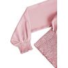 imageLYANER Womens V Neck Shirred Polka Dots Long Sleeve Frill Crop Blouse Shirt TopsSolid Baby Pink
