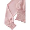 imageLYANER Womens V Neck Shirred Polka Dots Long Sleeve Frill Crop Blouse Shirt TopsSolid Baby Pink