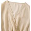 imageLYANER Womens V Neck Shirred Polka Dots Long Sleeve Frill Crop Blouse Shirt TopsSolid Beige
