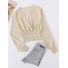 imageLYANER Womens V Neck Shirred Polka Dots Long Sleeve Frill Crop Blouse Shirt TopsSolid Beige