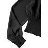 imageLYANER Womens V Neck Shirred Polka Dots Long Sleeve Frill Crop Blouse Shirt TopsSolid Black
