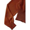 imageLYANER Womens V Neck Shirred Polka Dots Long Sleeve Frill Crop Blouse Shirt TopsSolid Caramel