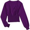 imageLYANER Womens V Neck Shirred Polka Dots Long Sleeve Frill Crop Blouse Shirt TopsSolid Deep Purple