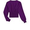 imageLYANER Womens V Neck Shirred Polka Dots Long Sleeve Frill Crop Blouse Shirt TopsSolid Deep Purple